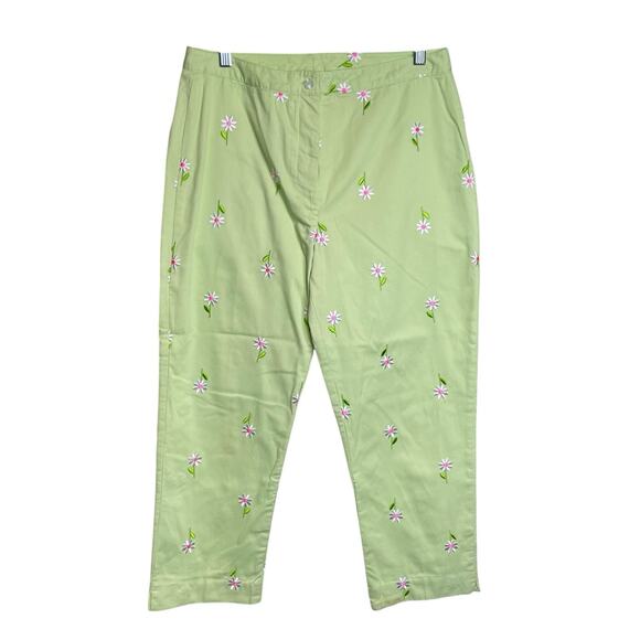 Lilly Pulitzer Women's Green Floral Embroidered Cropped Pants Size 6 Preppy - Picture 1 of 14
